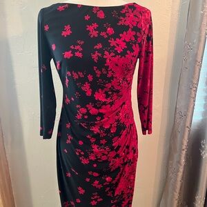 Chaps Size Small Red and Black Ruched Sheath Dress (fits sizes 4/6)